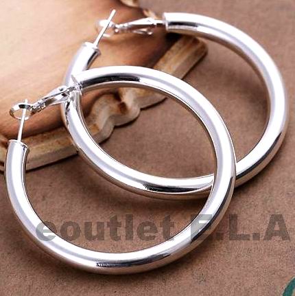 SEXY LARGE 53x5mm SILVER HOOP EARRINGS